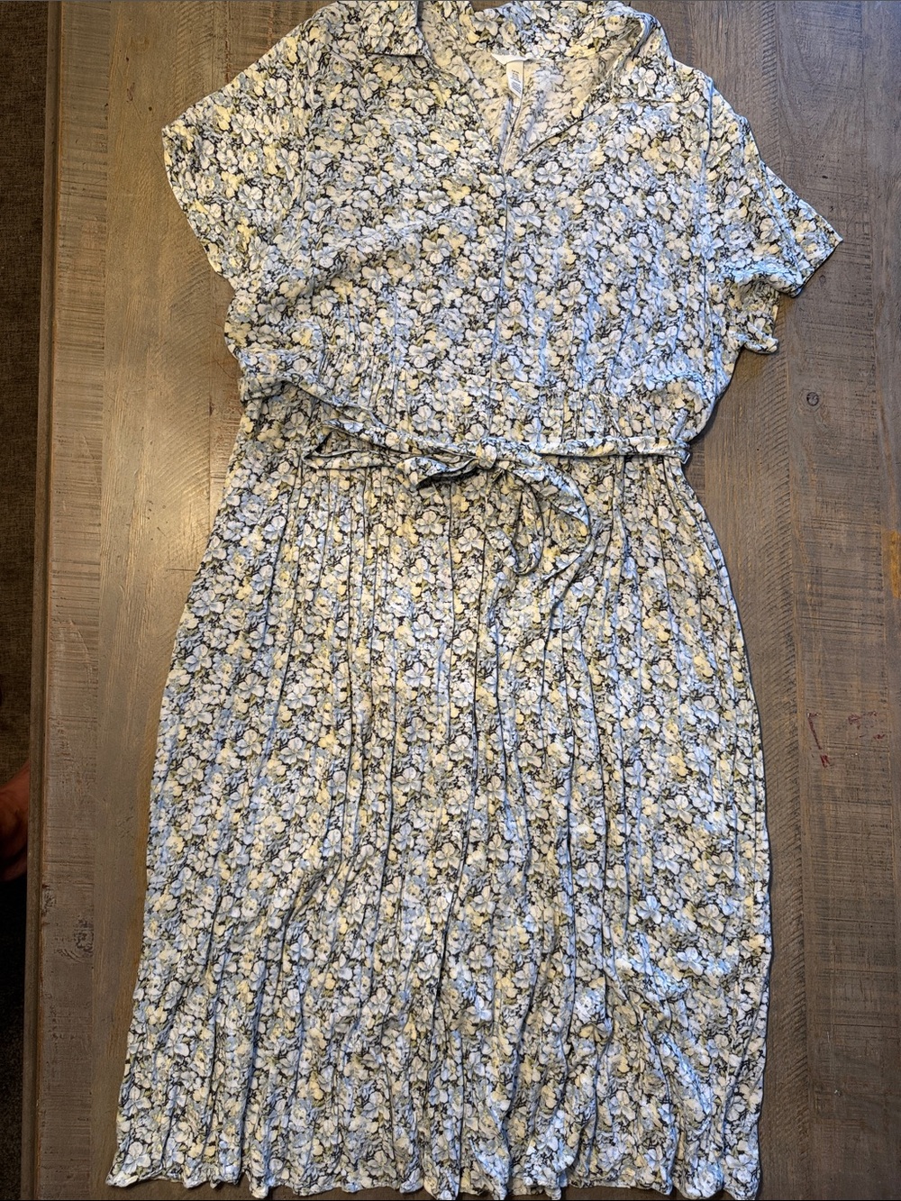 H&M Blue Floral Pleated Maxi Dress